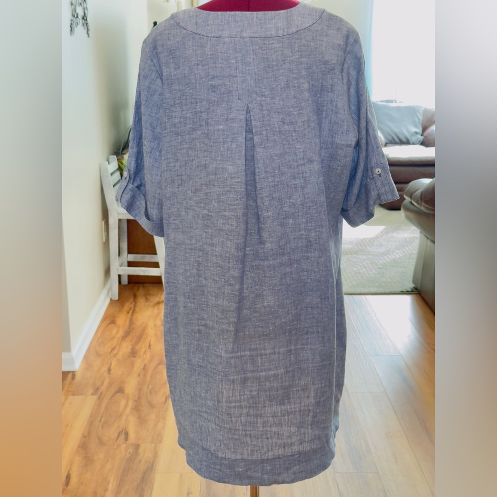 Foxcroft Light Blue Linen Shift Dress - Picture 5 of 14